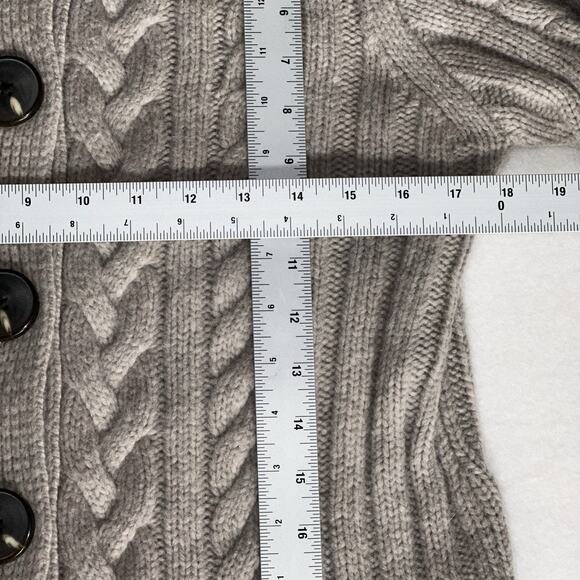 Eddie Bauer Women’s Cable Knit Long Button Cardigan Sweater Beige Alpaca Wool M - Picture 8 of 12
